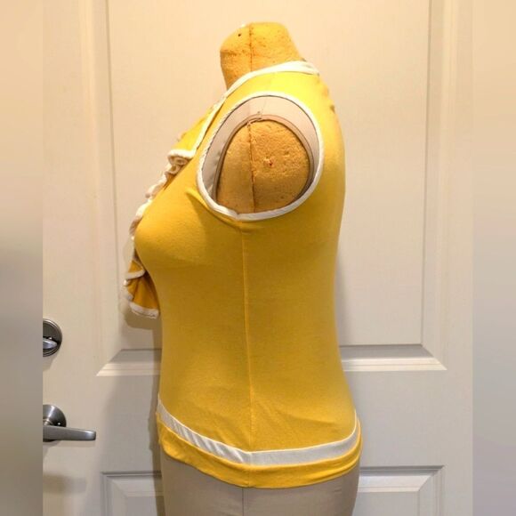 $5 Item! EUC Jeffrey Banks XS Yellow and White Frilled Button Collar Tank Top - Picture 6 of 7